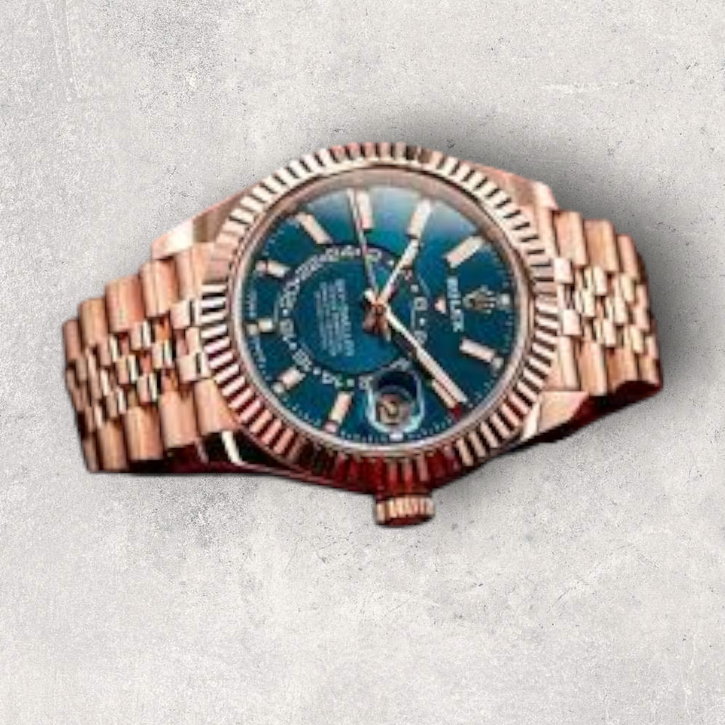 Rolex Sky-Dweller 336935 Everose Gold Blue Dial Jubilee Bracelet Fluted Bezel