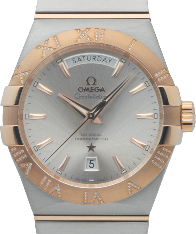 Omega Constellation Co-Axial Day-Date 123.25.38.22.02.001 38mm Silver Index Roman Red Gold Stainless Steel BRAND NEW