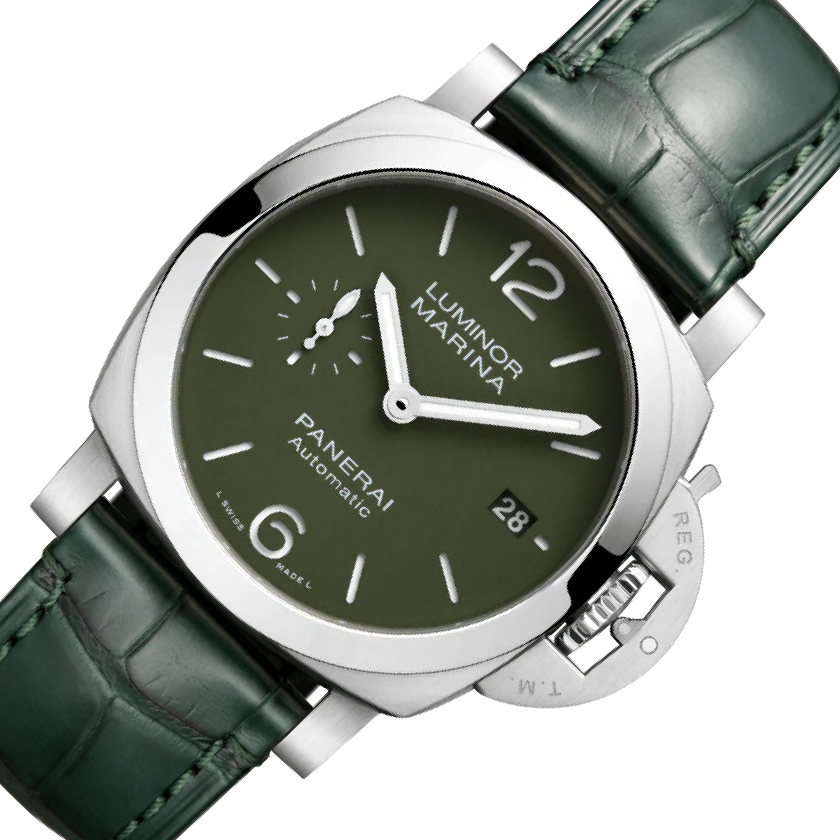 Panerai Luminor Quaranta Verde Militare Stainless Steel 40mm Military Green Dial Alligator Leather Strap PAM01304