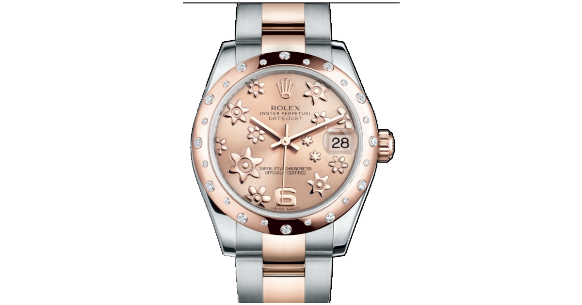 Rolex Datejust 31 Lady Midsize Rose Gold/Steel Pink Floral Motif Arabic Dial & Diamond Set Domed Bezel Oyster Bracelet 178341- BRAND NEW