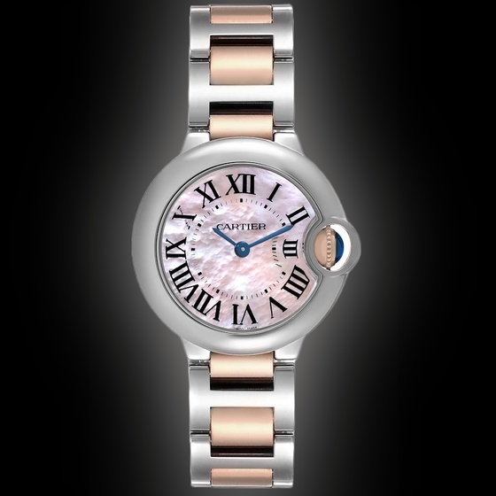 CARTIER W6920034 BALLON BLUE DE 28mm PINK GOLD STEEL BRAND NEW