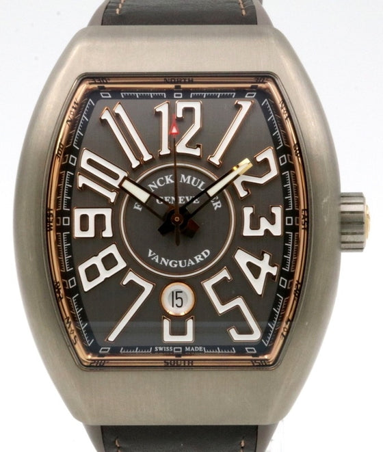 Franck Muller Vanguard Titanium Rose Gold Grey Dial Black Leather Strap V45 SC TT BR 5N - PRE-OWNED