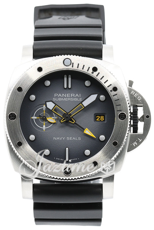 Panerai Submersible GMT Navy SEALs 44mm Stainless Steel Black Dial Rubber Strap PAM01323