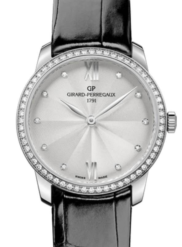 Girard Perregaux 1966 30MM Steel Silver Diamond Dial & Bezel Leather Strap 49528D11A172-CB6A