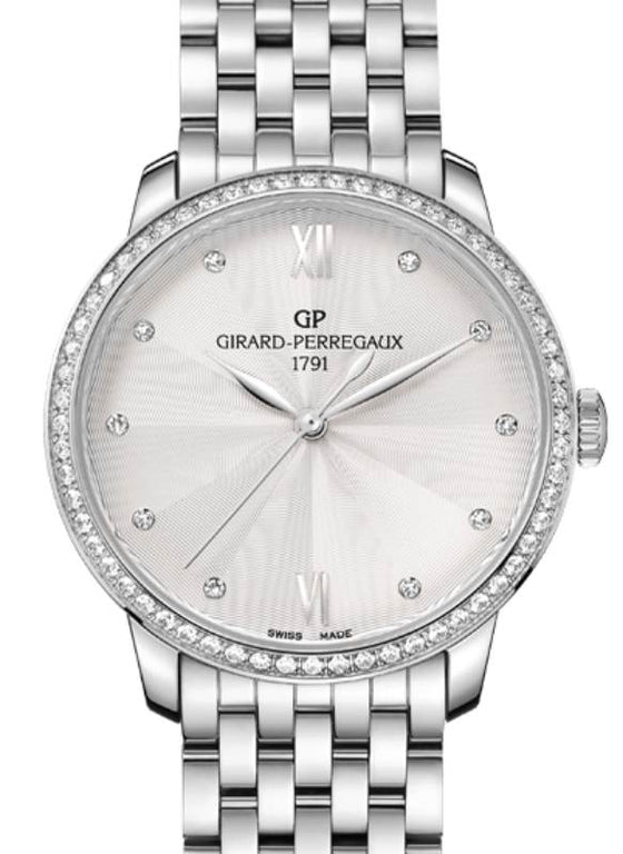Girard Perregaux 1966 36MM Steel Silver Diamond Dial & Bezel 49523D11A171-11A