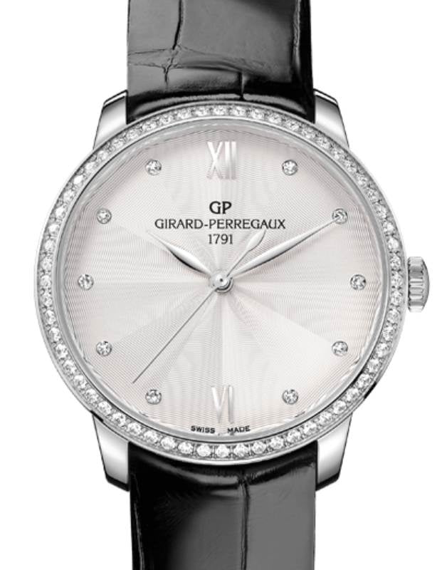 Girard Perregaux 1966 36MM Steel Silver Diamond Dial & Bezel Leather Strap 49523D11A171-CB6A