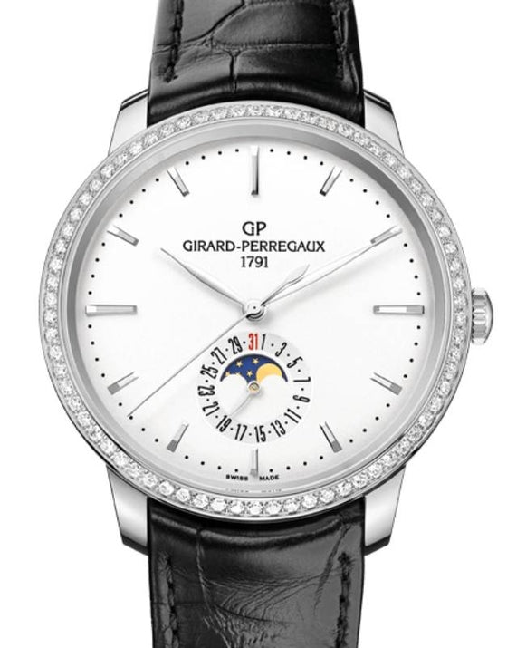 Girard Perregaux 1966 Date and Moon Phases Steel/Diamonds Leather Strap 49545D11A131-BB60