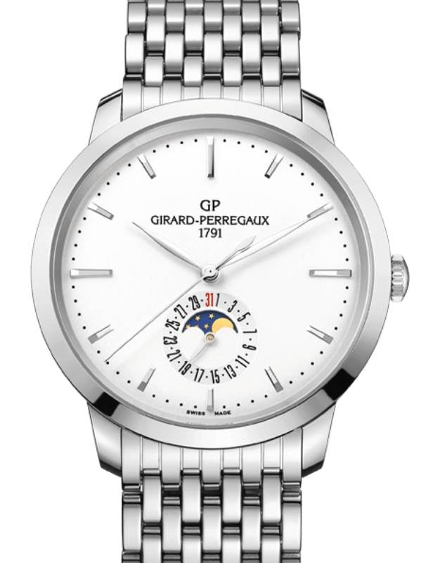Girard Perregaux 1966 Date and Moon Phases Steel Silver Dial 49545-11-131-11A