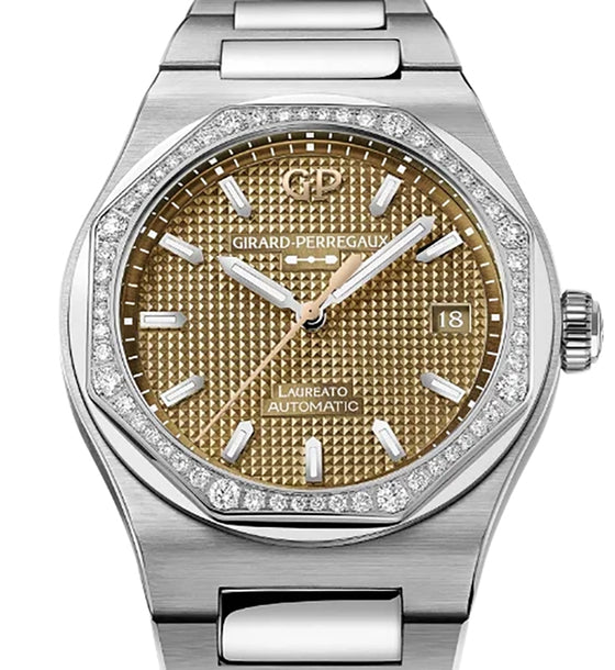 Girard Perregaux Laureato Chronograph 38mm Stainless Steel Diamond Bezel Copper Dial 81005-11S3320-1CM - BRAND NEW