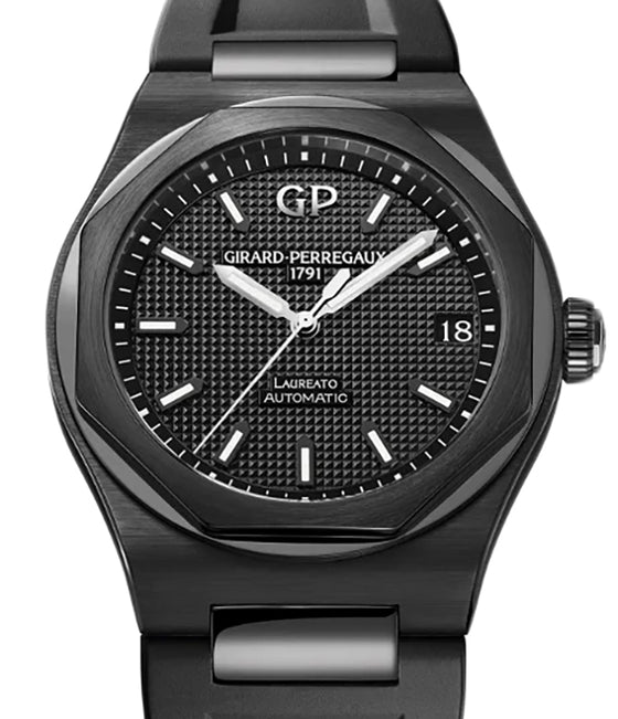 Girard Perregaux Laureato 42mm Black Ceramic Rubber Strap 81010-32-631-FK6A