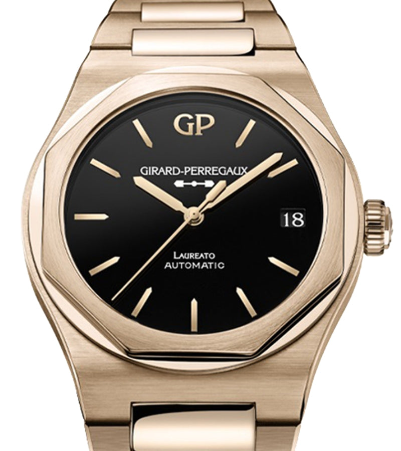 Girard Perregaux Laureato 42mm Pink Rose Gold Black Onyx Dial 81010-52-3118-1CM - BRAND NEW