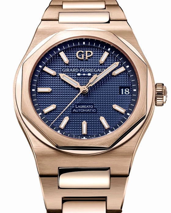 Girard Perregaux Laureato 42mm Pink Rose Gold Blue Dial 81010-52-436-52A