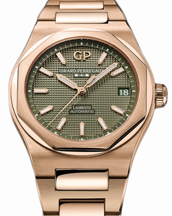 Girard Perregaux Laureato 42mm Pink Rose Gold Sage Green Dial 81010-52-3333-1CM