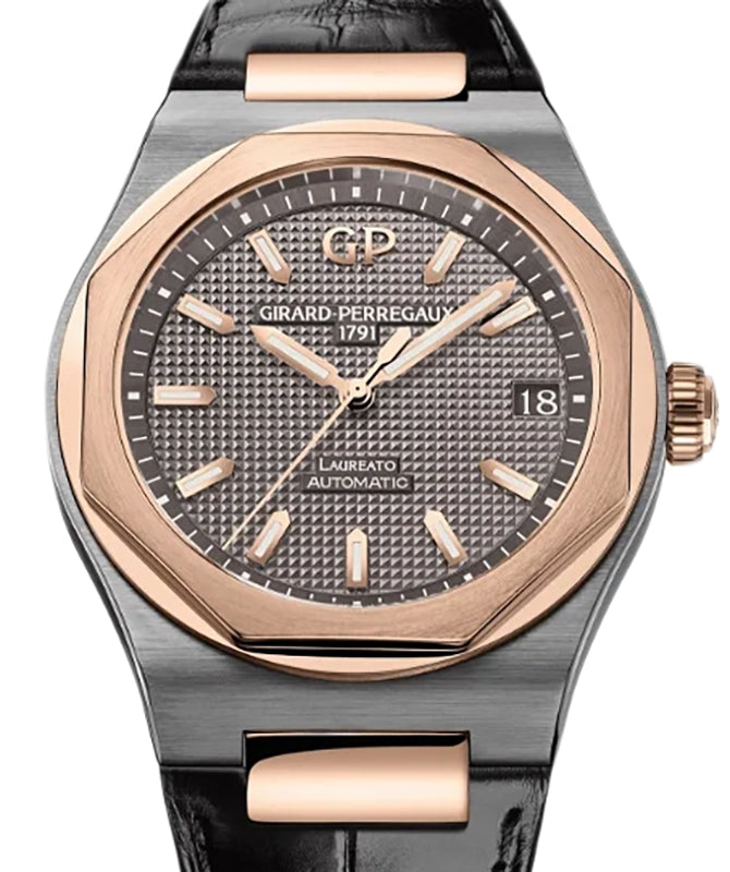 Girard Perregaux Laureato 42mm Titanium/Pink Rose Gold Grey Dial Leather Strap 81010-26-232-BB6A