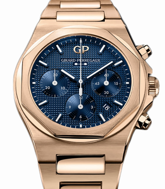 Girard Perregaux Laureato Chronograph 42mm Pink Rose Gold Blue Dial 81020-52-432-52A