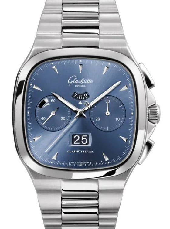 Glashutte Seventies Chronograph Panorama Date Stainless Steel Blue 40mm Dial Bezel Bracelet 1-37-02-03-02-70 - PRE-OWNED