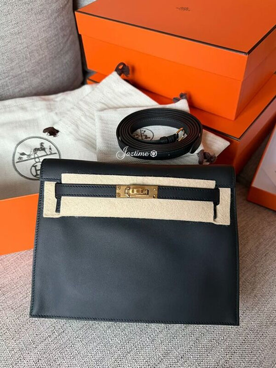 Hermès Kelly Danse II 89 Black Swift G Stamp