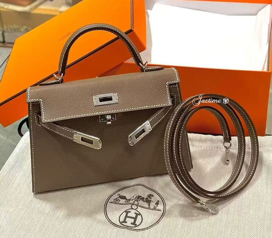 Hermès Kelly II Mini 18 Etoupe Silver Hardware G Stamp — authentic Hermès bag at Bizak & Co.