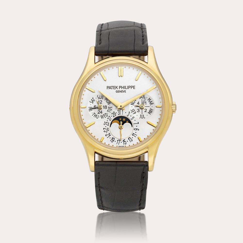 Patek Philippe 5140J-001 Grand Complications Day-Date Annual Calendar Moon Phase 37.2mm White Opaline Index Yellow Gold Leather Automatic