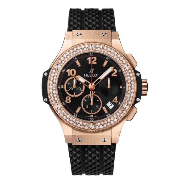 Hublot MDM Geneve Ladies Diamond 18k Rose Gold Black Chronograph