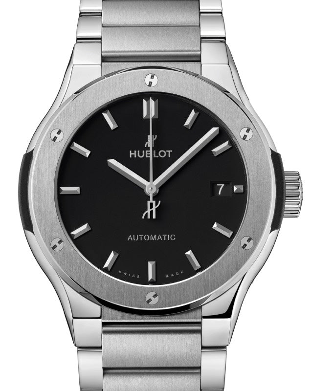 Hublot Classic Fusion 3-Hands Titanium Bracelet 45mm Black Dial 510.NX.1170.NX