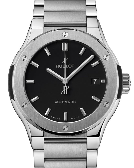 Hublot Classic Fusion 3-Hands Titanium Bracelet 45mm Black Dial 510.NX.1170.NX