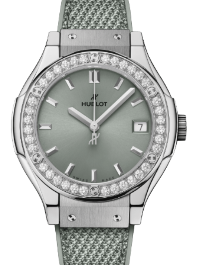 Hublot Classic Fusion 3-Hands Titanium Sage Green Diamonds 33mm 581.NX.891G.NR.1104