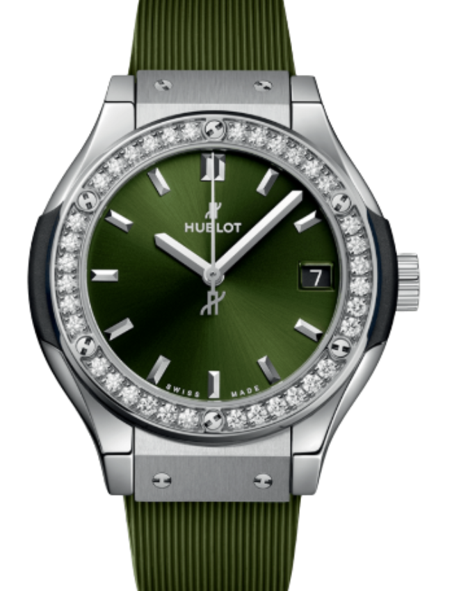 Hublot Classic Fusion Titanium Green Diamonds 33mm 581.NX.8970.RX.1104