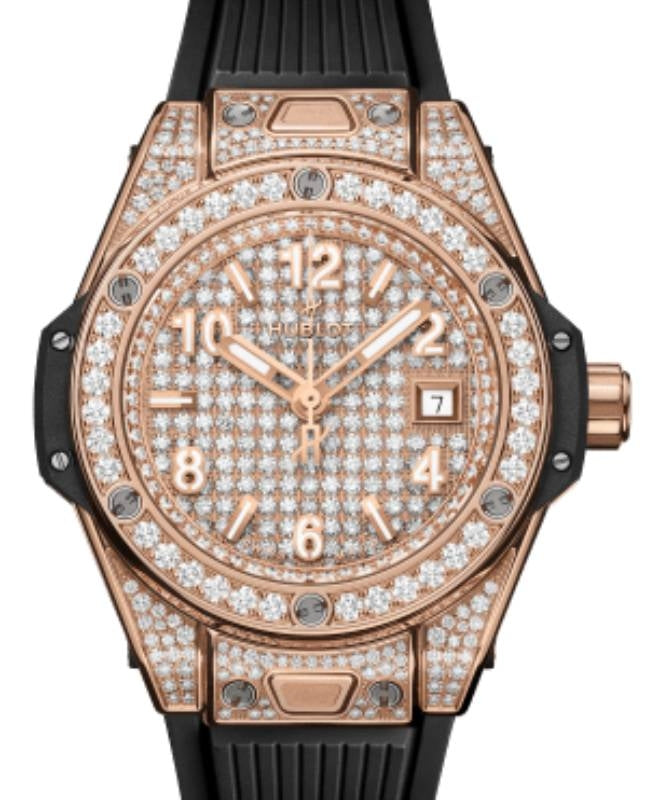Hublot Big Bang 3-Hands One Click King Gold Full Pave 33mm 485.OX.9000.RX.1604 - BRAND NEW