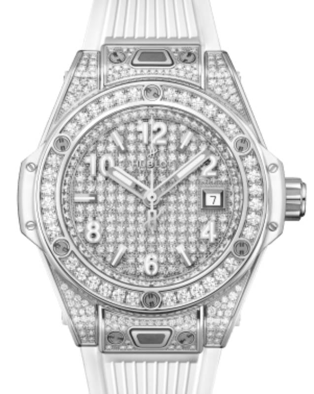 Hublot Big Bang 3-Hands One Click Steel White Full Pave 33mm 485.SE.9000.RW.1604 - BRAND NEW