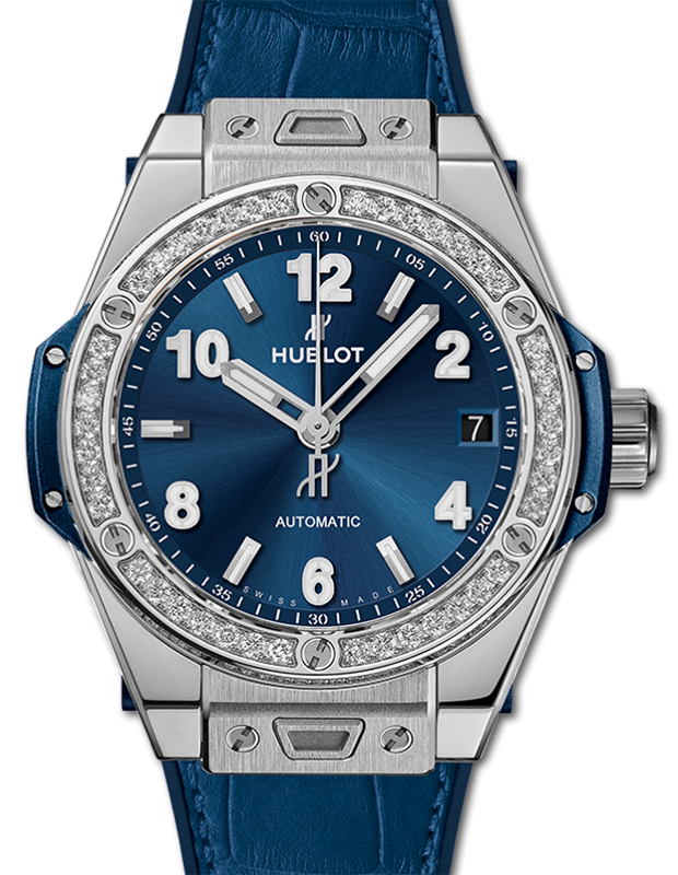 Hublot Big Bang One Click 3-Hands Steel Blue Diamonds 39mm Blue Dial Rubber and Alligator Leather Straps 465.SX.7170.LR.1204 - BRAND NEW