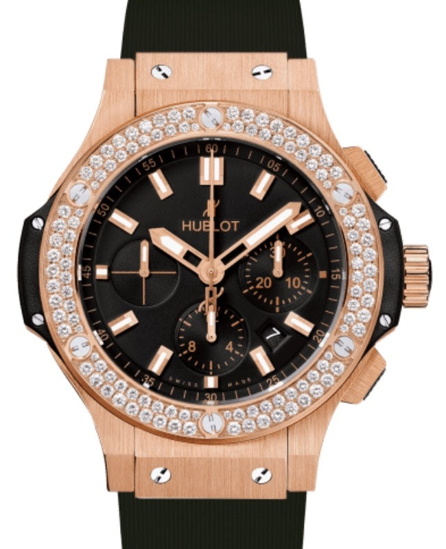 Hublot Big Bang Original Chronograph Gold Diamonds 44mm Black Dial Rubber Strap 301.PX.1180.RX.1104 - BRAND NEW