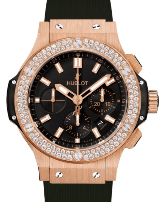 Hublot Big Bang Original Chronograph Gold Diamonds 44mm Black Dial Rubber Strap 301.PX.1180.RX.1104 - BRAND NEW