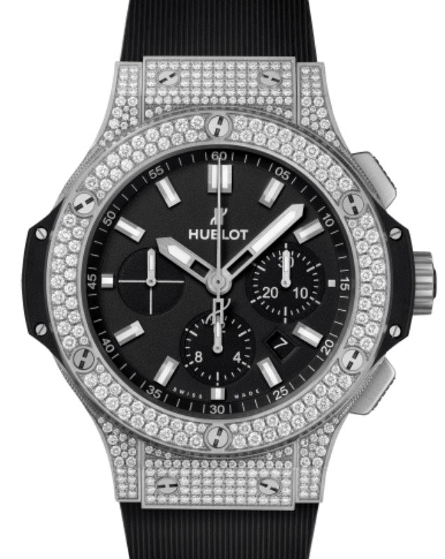 Hublot Big Bang Original Chronograph Steel Pave Diamonds 44mm Black Dial Rubber Strap 301.SX.1170.RX.1704 - BRAND NEW
