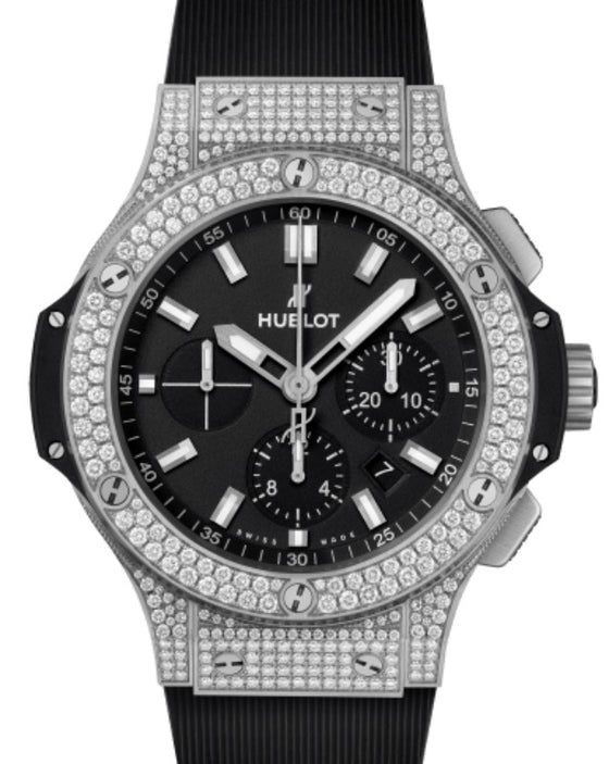 Hublot Big Bang Original Chronograph Steel Pave Diamonds 44mm Black Dial Rubber Strap 301.SX.1170.RX.1704 - BRAND NEW