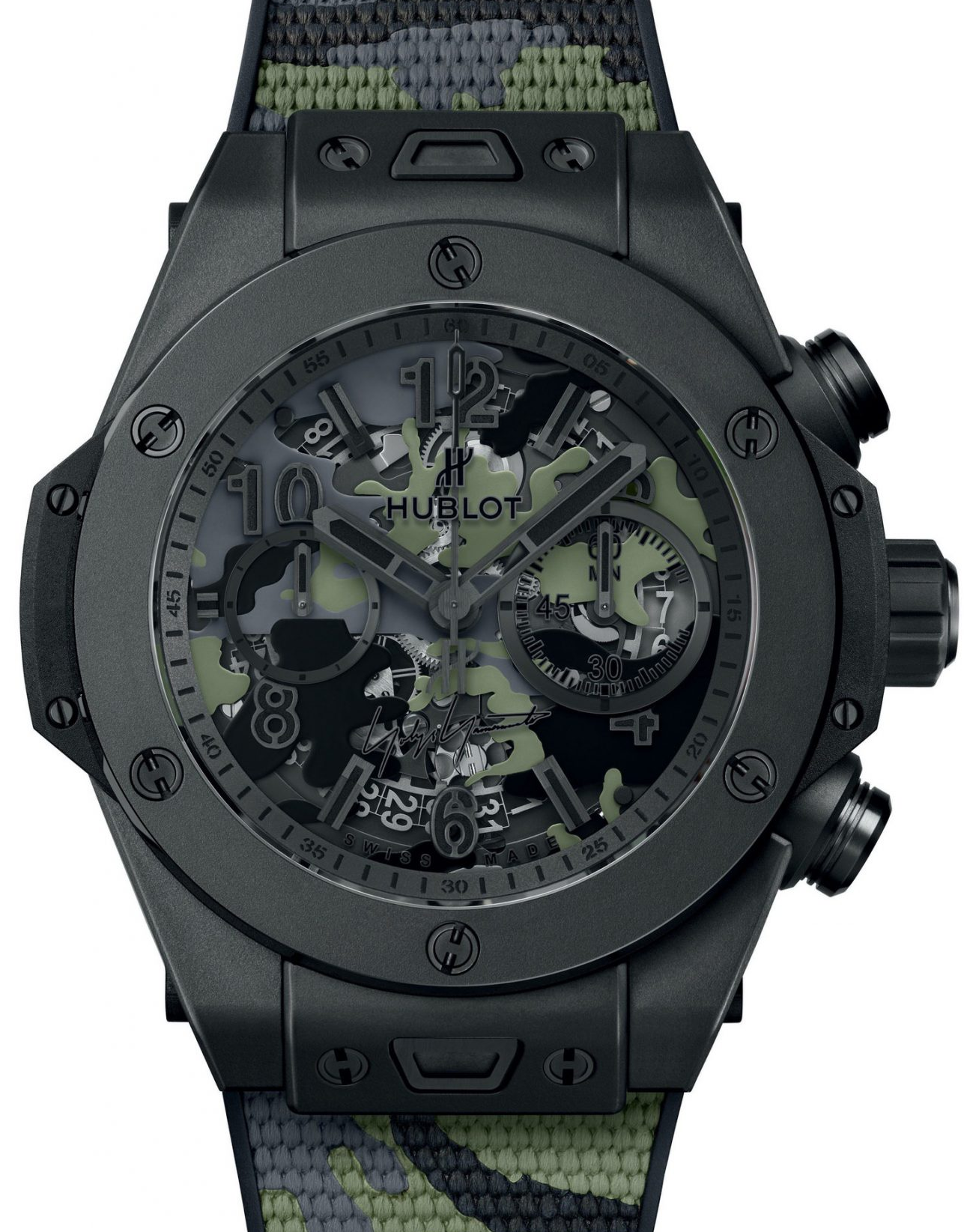 Hublot Big Bang Unico Camo Yohji Yamamoto Microblasted & Polished Black Ceramic Sapphire 45mm Dial Rubber Strap 411CI0114RXYOY20 - BRAND NEW
