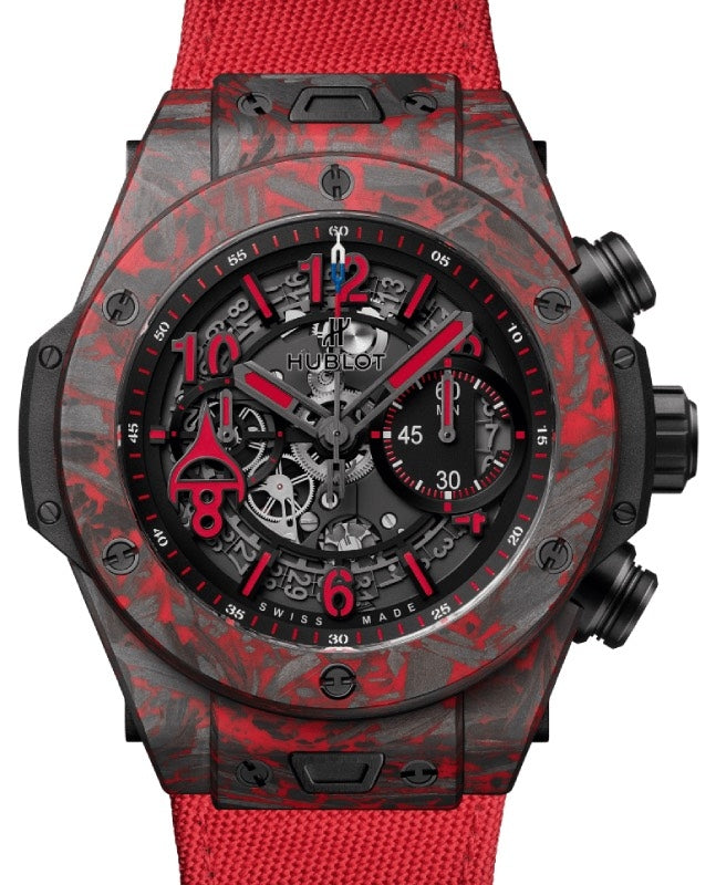 Hublot Big Bang Unico Chronograph Red Carbon Alex Ovechkin 45mm Black Dial Red Fabric Strap 411.QV.1123.NR.OVK21 - BRAND NEW