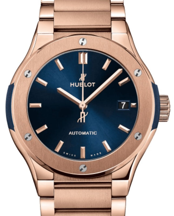 Hublot Classic Fusion 3-Hands Blue King Gold Bracelet 45mm Blue Dial 510.OX.7180.OX
