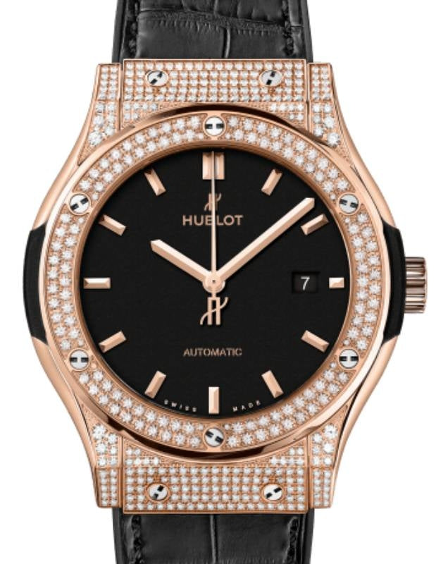 Hublot Classic Fusion 3-Hands King Gold Pave 42mm Black Dial 542.OX.1181.LR.1704