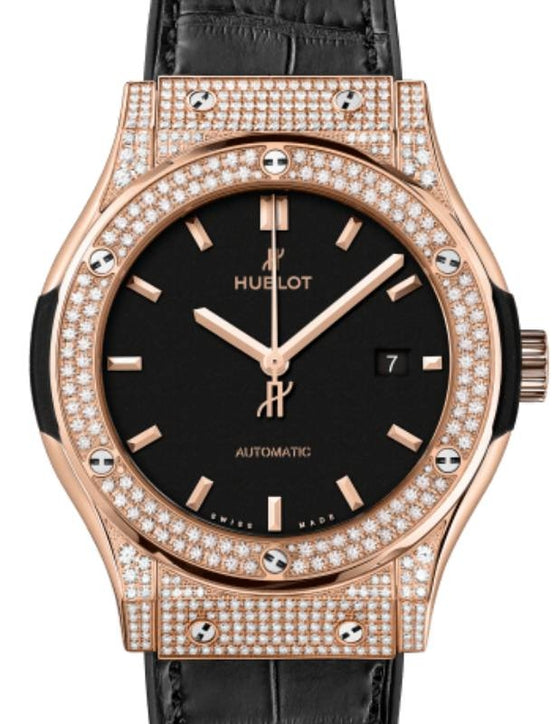Hublot Classic Fusion 3-Hands King Gold Pave 42mm Black Dial 542.OX.1181.LR.1704