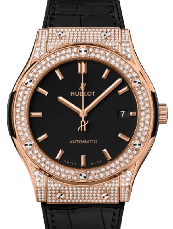 Hublot Classic Fusion 3-Hands King Gold Pave 45mm Black Dial 511.OX.1181.LR.1704