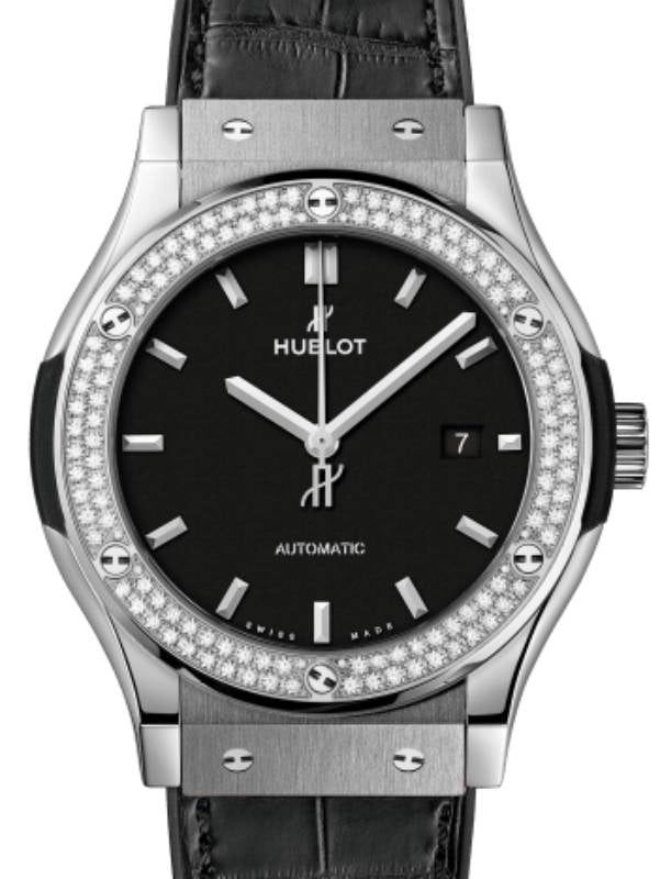 Hublot Classic Fusion 3-Hands Titanium Diamonds 42mm Black Dial 542.NX.1171.LR.1104