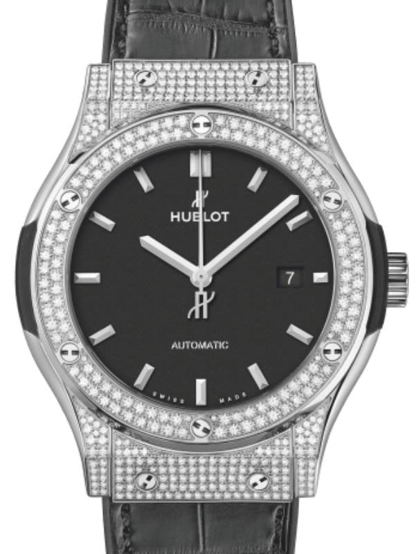 Hublot Classic Fusion 3-Hands Titanium Pave 42mm Black Dial 542.NX.1171.LR.1704