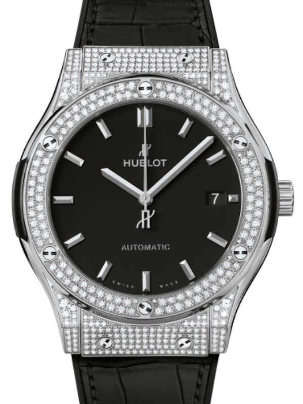 Hublot Classic Fusion 3-Hands Titanium Pave 45mm Black Dial 511.NX.1171.LR.1704