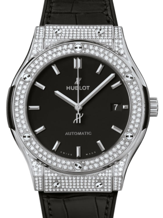 Hublot Classic Fusion 3-Hands Titanium Pave 45mm Black Dial 511.NX.1171.LR.1704