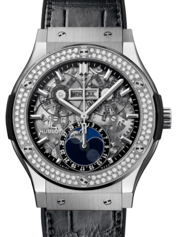 Hublot Classic Fusion Aerofusion Moonphase Titanium Diamonds 45mm Skeleton Sapphire Dial 517.NX.0170.LR.1104