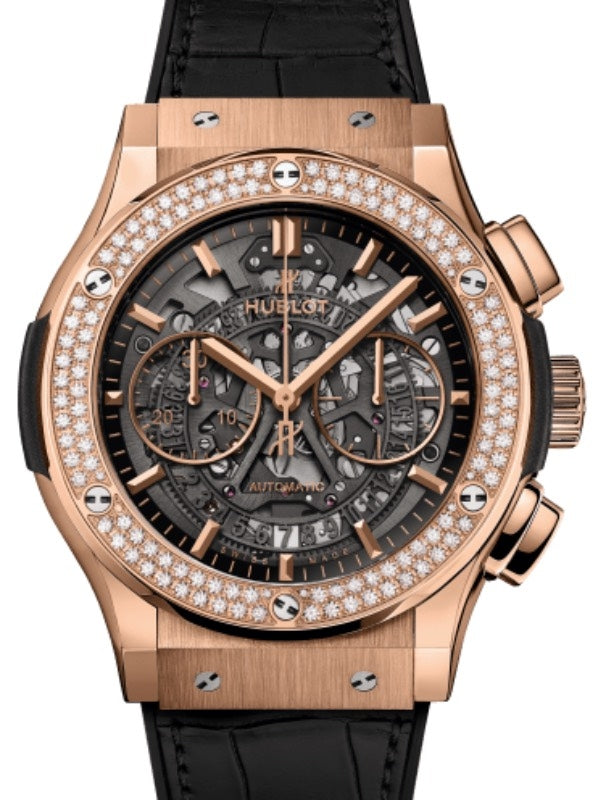 Hublot Classic Fusion Chronograph Aerofusion King Gold Diamonds 45mm Black Skeleton Sapphire Dial 525.OX.0180.LR.1104