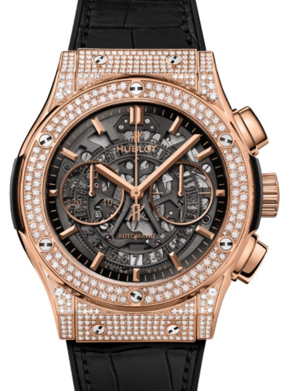 Hublot Classic Fusion Chronograph Aerofusion King Gold Pave 45mm Black Skeleton Sapphire Dial 525.OX.0180.LR.1704
