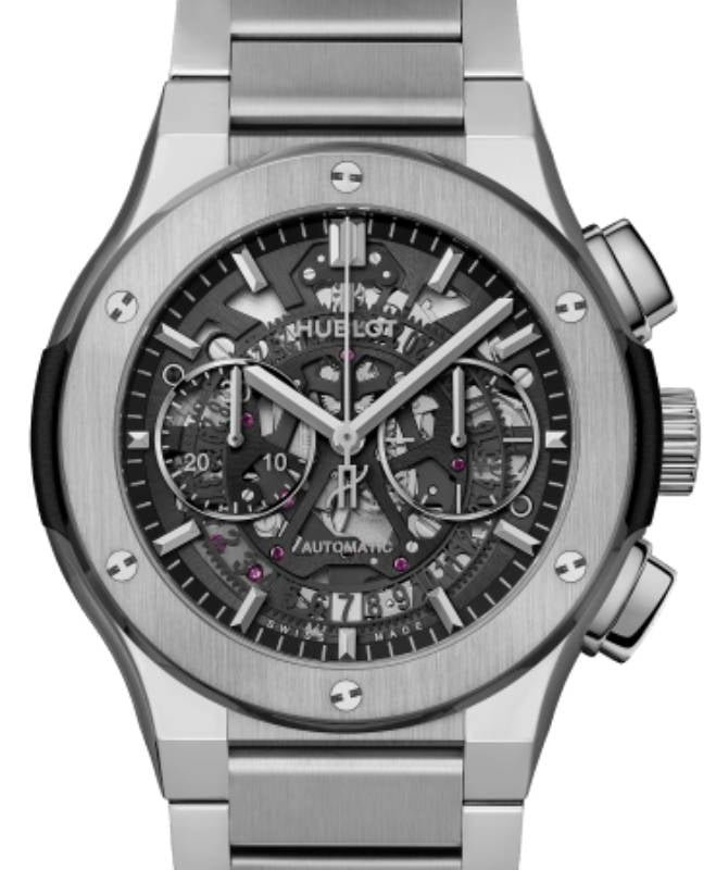 Hublot Classic Fusion Chronograph Aerofusion Titanium Bracelet 45mm Black Skeleton Sapphire Dial 528.NX.0170.NX