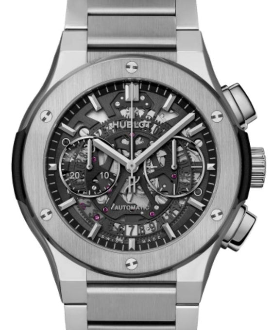 Hublot Classic Fusion Chronograph Aerofusion Titanium Bracelet 45mm Black Skeleton Sapphire Dial 528.NX.0170.NX